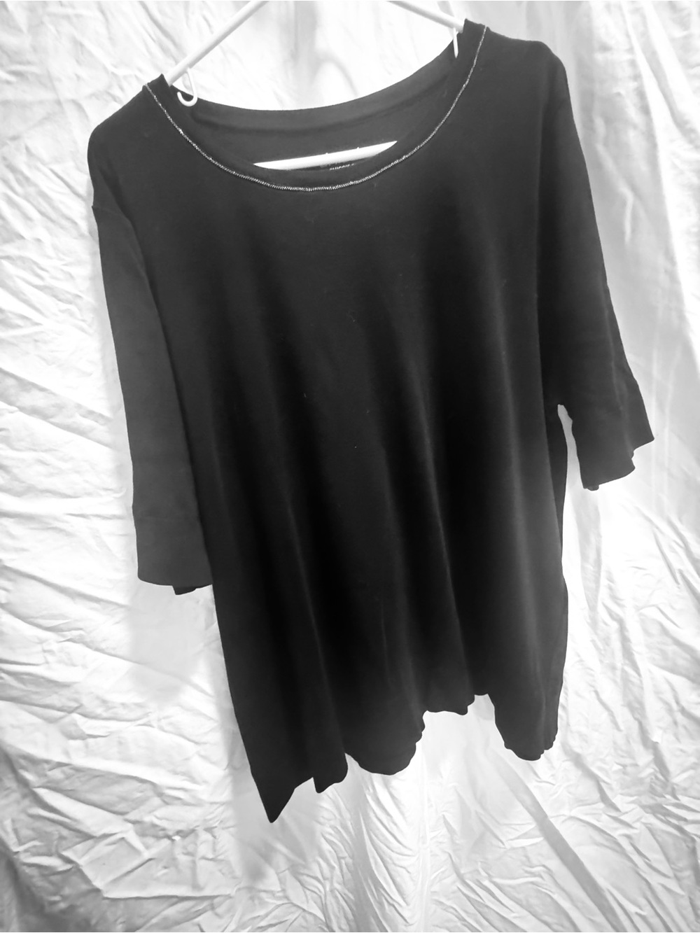 Chico”s Black Relaxed Crewneck Top with silver trim